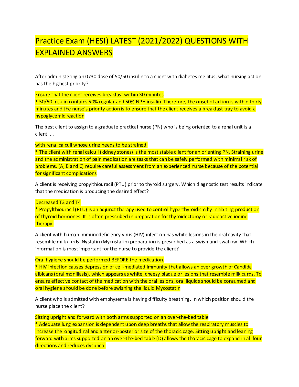 Preview image for Practice Exam (HESI) LATEST (2021/2022) QUESTIONS WITH EXPLAINED ANSWERS